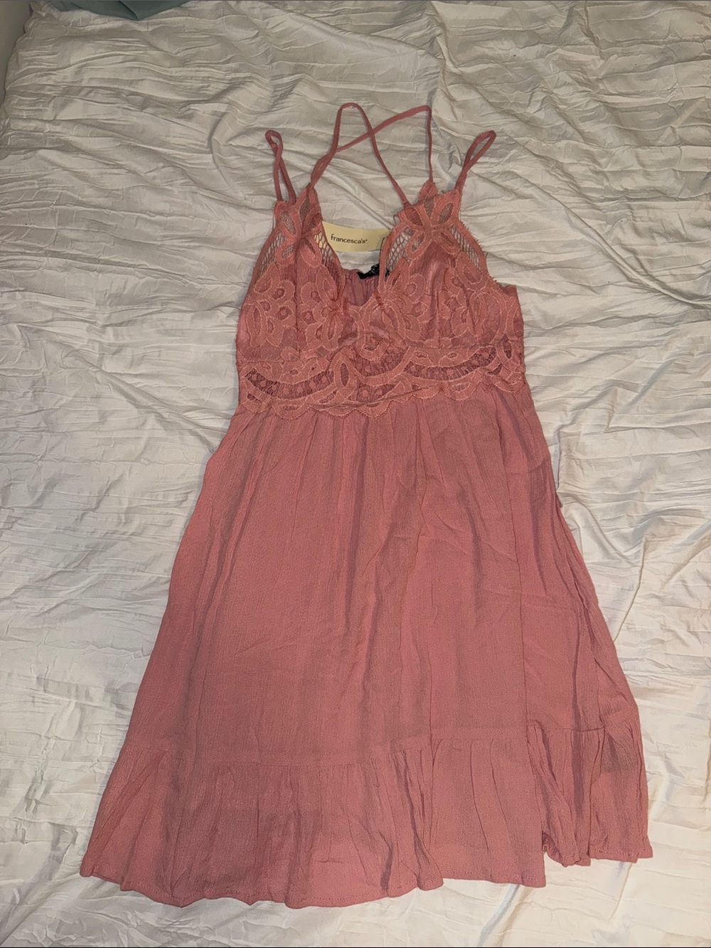 Trixxi Dusty Rose Lace Spaghetti Strap Dress